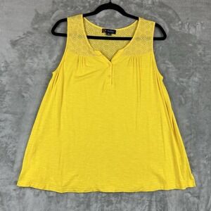 Indigo Poppy Tank Top Women's M Yellow High Neck Eyelet Lace Trim